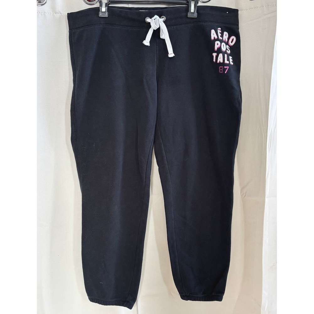 Aeropostale Womens Jogger Sweatpants Y2K 2XL Black Logo Varsity Letters 19711